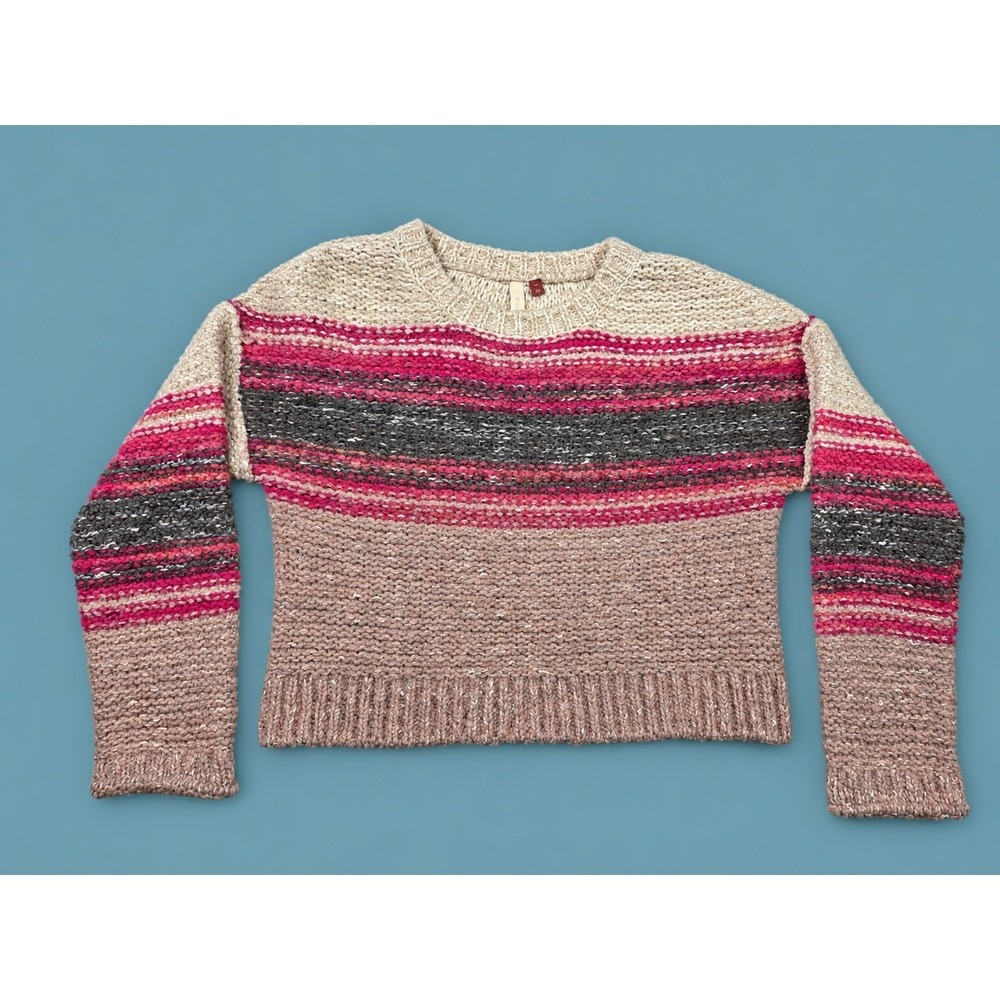 Pilcro Anthropologie Striped Chunky Knit Wool Blend Sweater Pink Cream Small